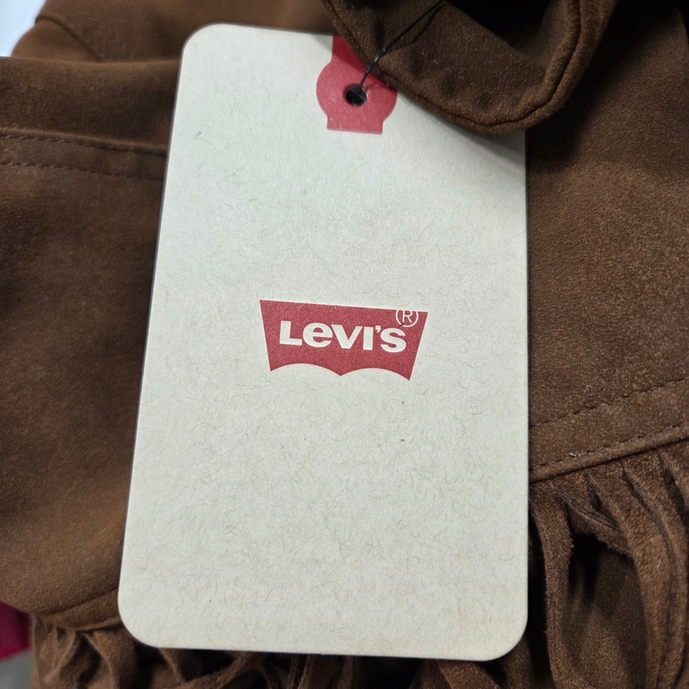 Levis Brown Faux Suede Fringe Western Jacket Womens Medium LW6RS998 New - Picture 7 of 8